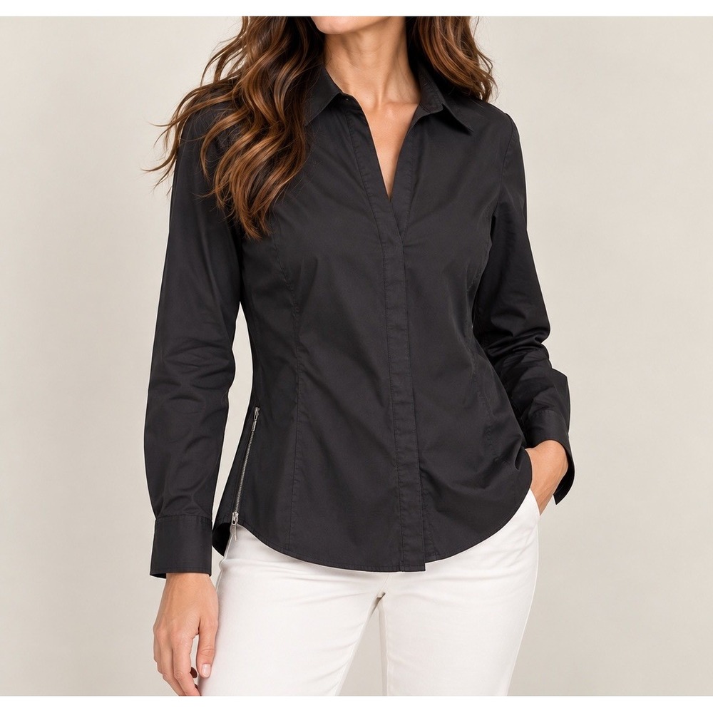 Lafayette 148 New York Black Stretch Blouse Women’s 16 Zip Vents
